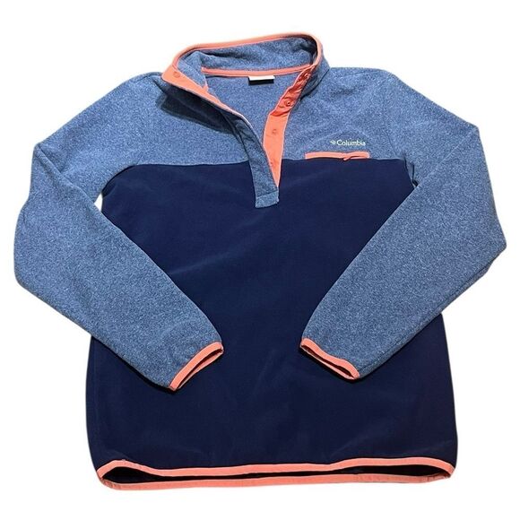 Columbia Blue and Coral Fleece Snap Pullover, Size M - Picture 3 of 9